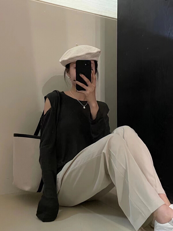 [h-xl] hollow out comfortable Korean long sleeve T-shirt 3387# ll