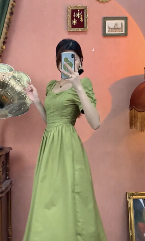 [JH] net Red Lantern Sleeve Pleated Dress (dress only) 41757# PCZ