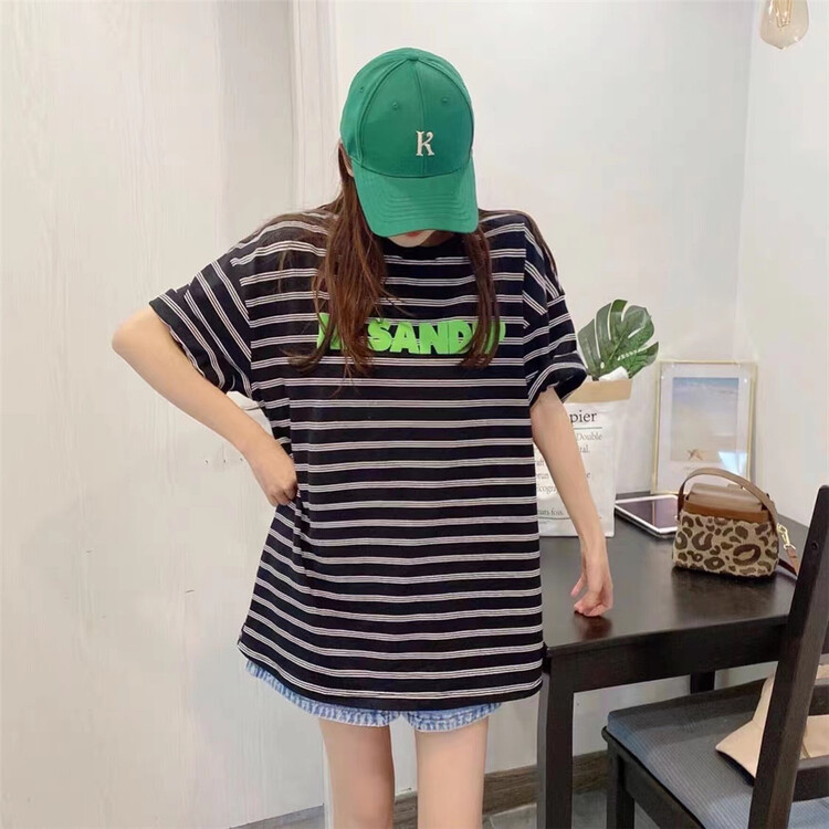 [HH & miss Lai] letter stripe comfortable short sleeve T-shirt ys1-9031# L