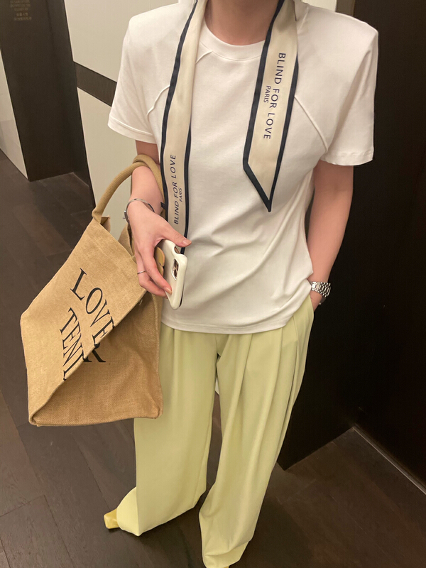 goods in stock! New in early summer! [cottoncandy] casual minimalist shoulder pad solid short sleeve T-shirt 22s272# XJ