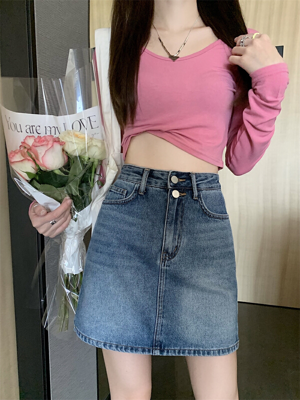 New in early summer! [ten. Ten] Korean high waist versatile slit slim denim skirt 36889# WPL