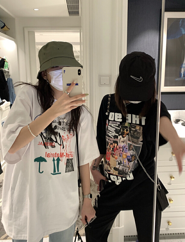 [Meet Rainbow] hip hop print loose Casual Short Sleeve T-shirt 08083# LSL
