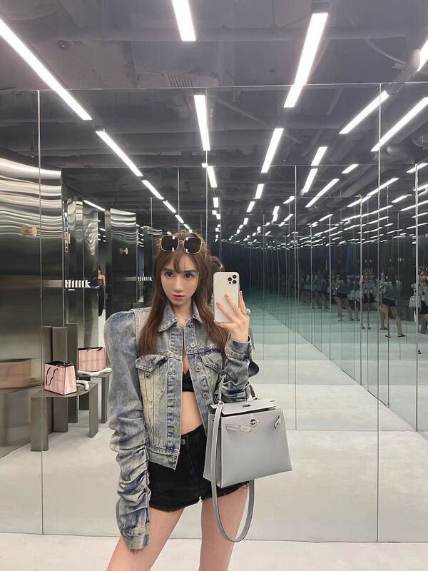 [Rebecca] fashion pleated denim jacket 2093# QJY