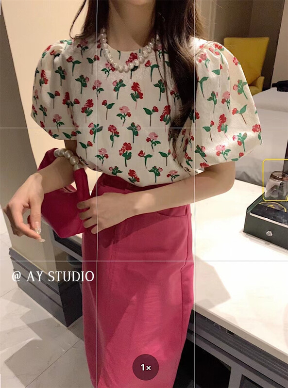 初夏上新!【AY STUDIO】韓系浪漫花朵泡泡袖小衫  66787#  ZXX