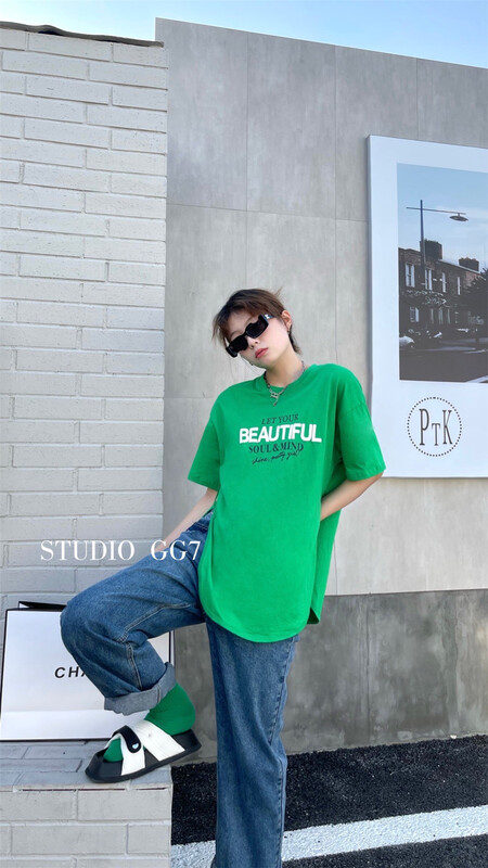 [gg7] letter print loose short sleeve T-shirt 3349# WPL