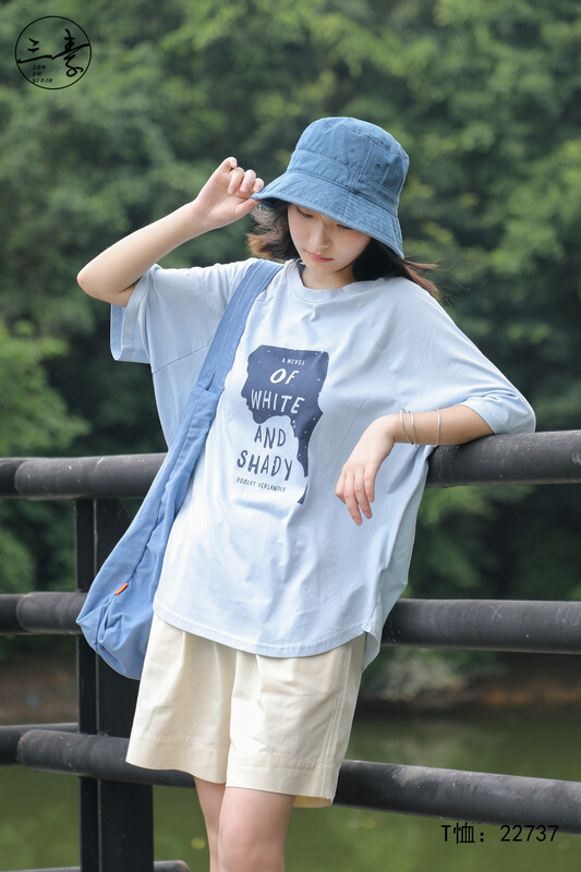 [original of three plain clothes] round neck loose print Casual Short Sleeve T-shirt 22737