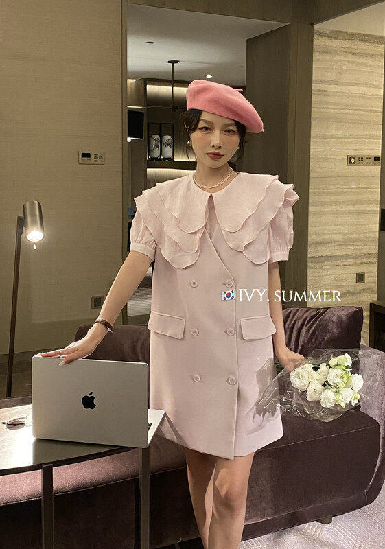 [Ivy] Korean fashion gentle shirt + V-neck dress set 88200# XJ