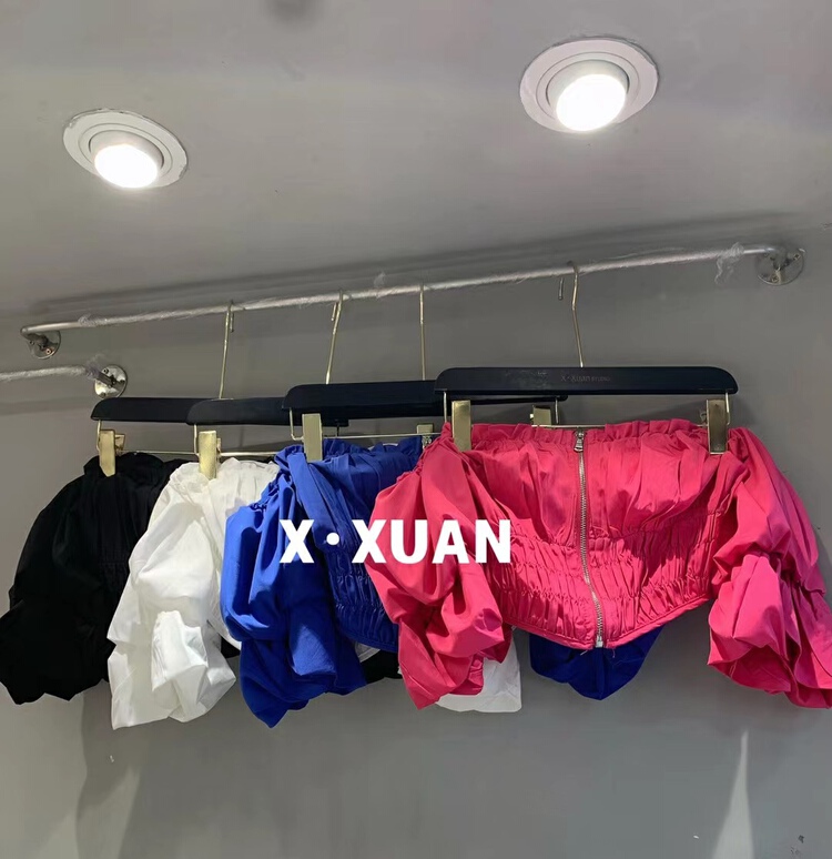 [x.xun] solid color straight shoulder pullover shirt 7077# PCZ