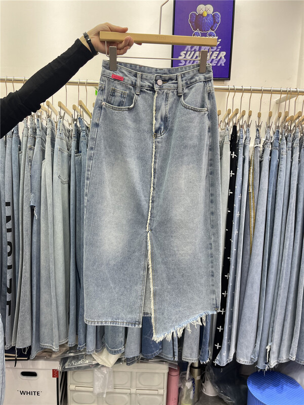 New in early summer! [TIMI] versatile Vintage high waist front slit design denim skirt 6966# LSW