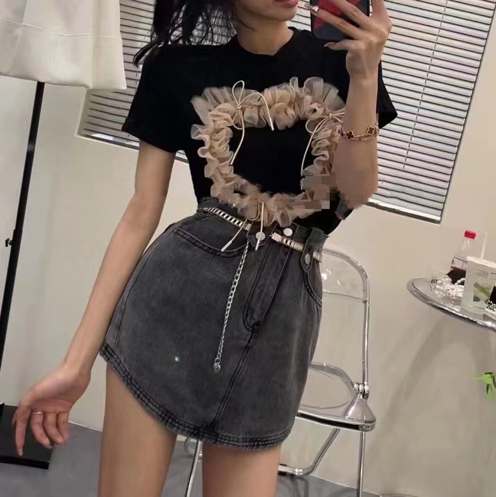 [JH] letter love short sleeved T-shirt + slim skirt suit (with belt) 41748# PCZ