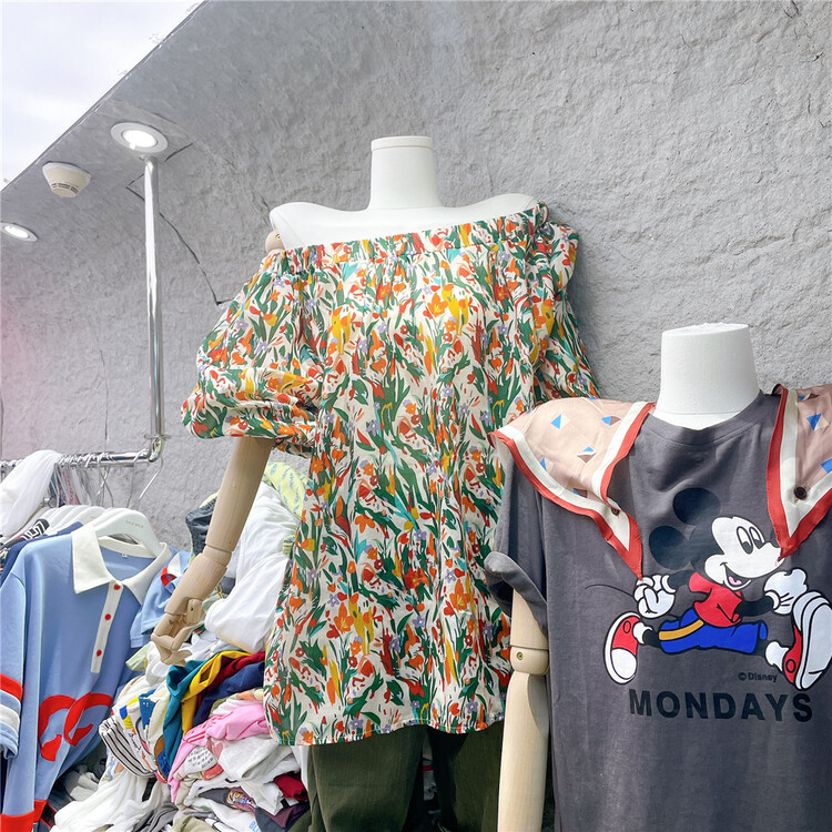 [dodo] Vintage broken flower one line collar small shirt ys1-2737# zyh