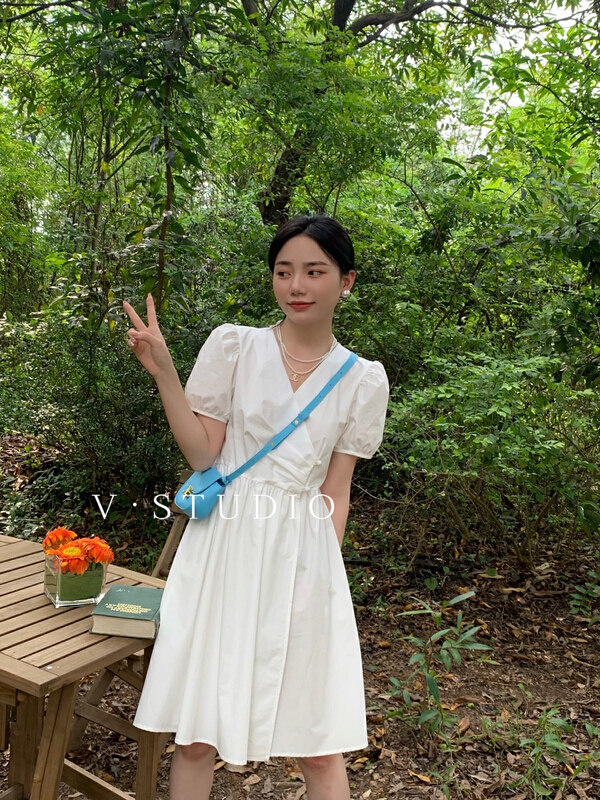 [v.studio] fashion temperament V-neck dress 7960# zjy