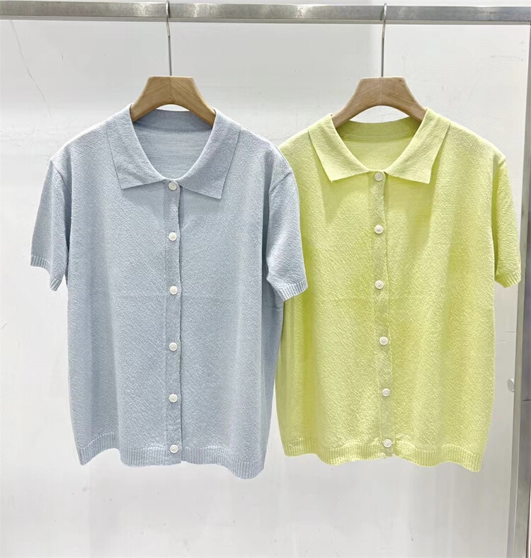 [td] Korean version Lapel breasted short sleeved sweater 2242# XJ