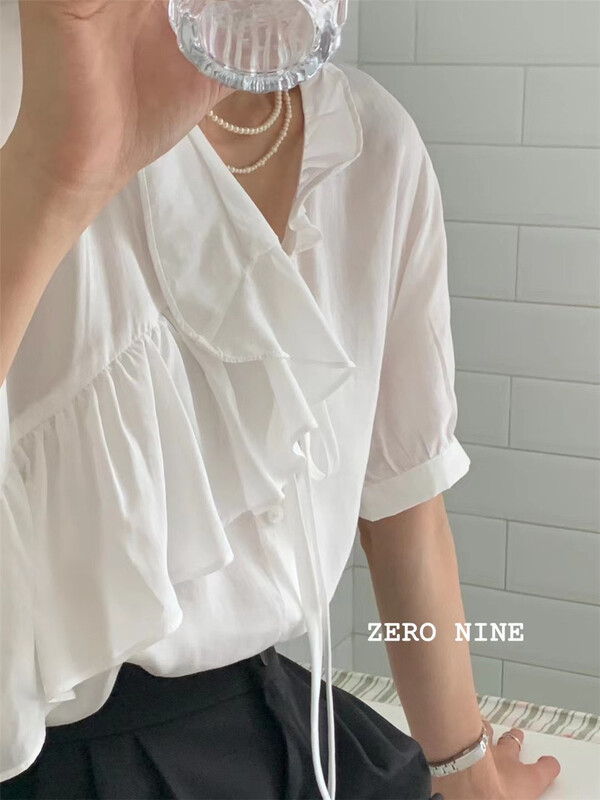 [zero-nine 09] gentle wind lotus leaf edge temperament small shirt 9312# zjy