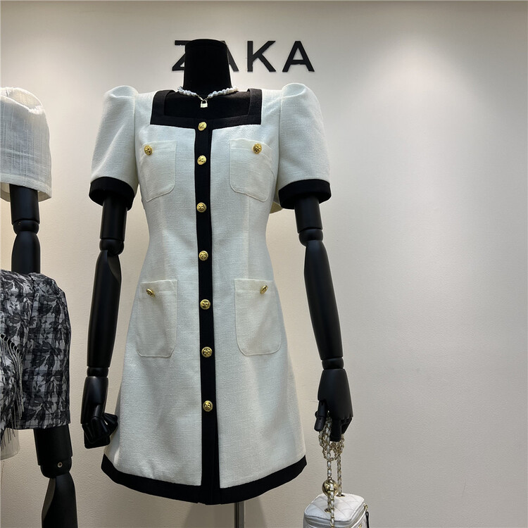 [Zaka] lady bubble sleeve square neck dress 58303# ll