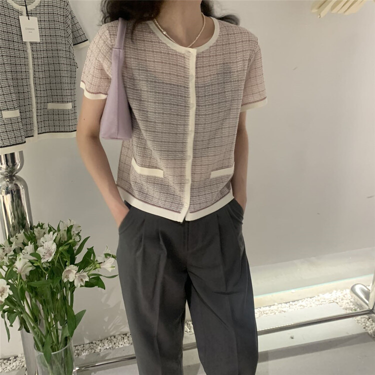 [ohhhh] small fragrance style, lattice pattern, thin shirt 1398# CLS