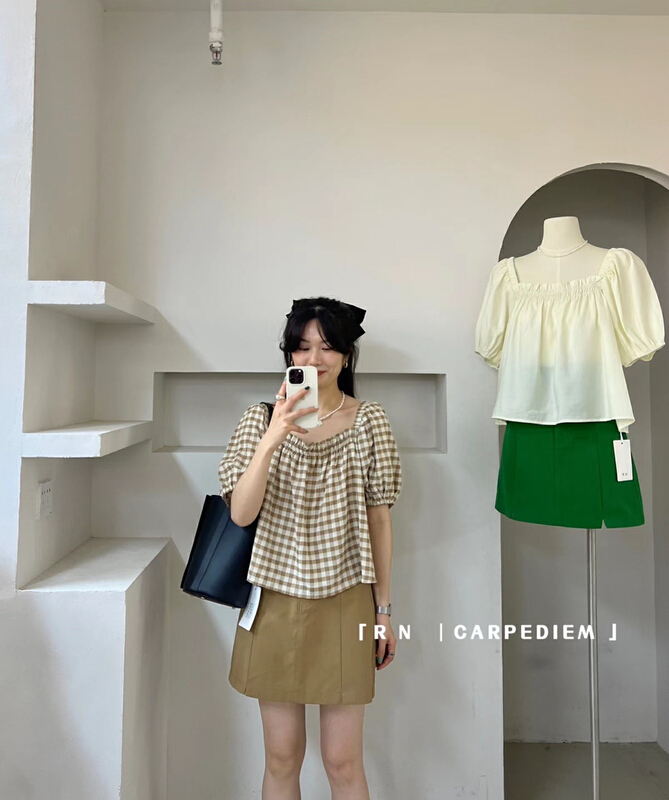 [R n] Korean retro bubble sleeve shirt 80858# ll