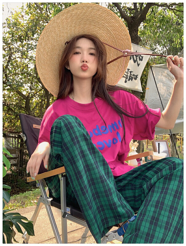 [timely rain] Han Feng ins casual design, versatile front and back letters short sleeve T-shirt 75753\wpl