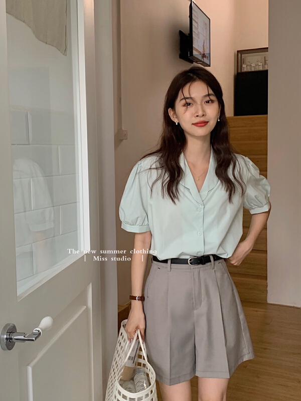New in early summer! [miss miss miss home] Korean Short Sleeved wavy collar shirt f2212# ZSY