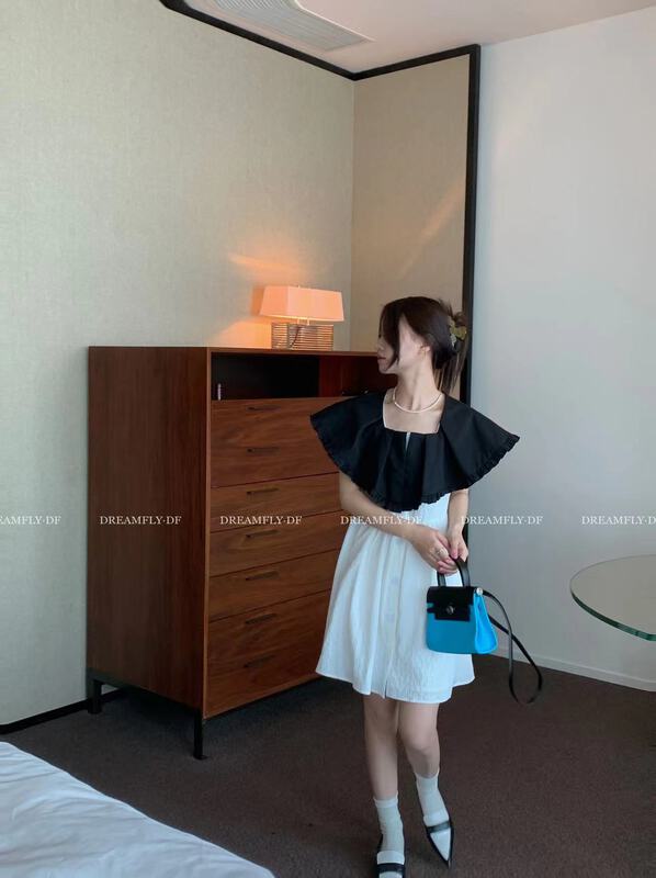 [dream fly] small man contrast color square neck short dress 61228# XJ