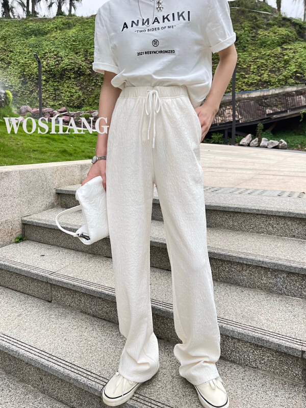 [woshang woshang] high waist mopping floor hanging feeling wide leg straight casual pants 1215# XYJ