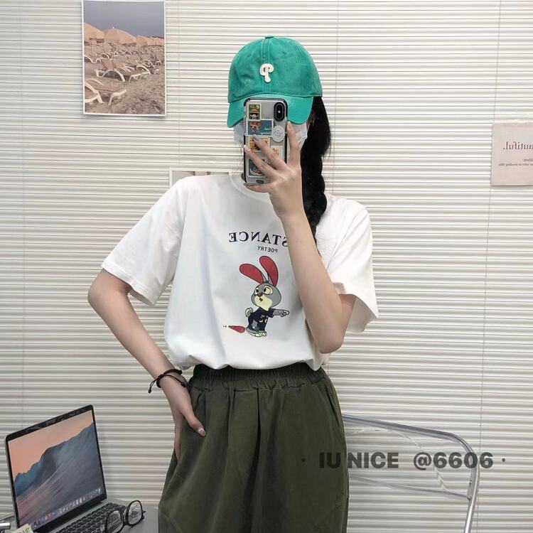[IU nice] loose round neck comfortable short sleeve T-shirt 6606# ll
