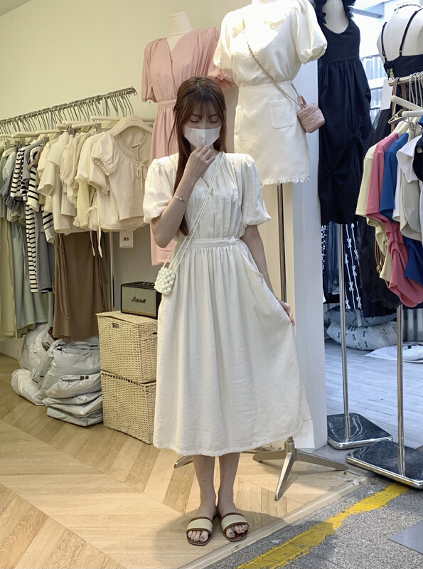 [as] Korean V-neck bubble sleeve dress 6567# hjy