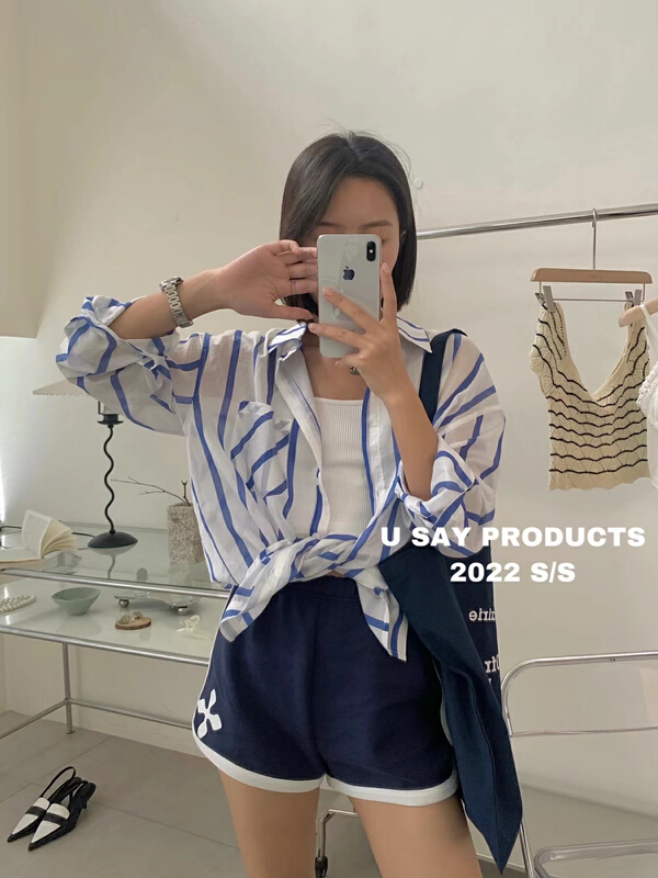[u say] lazy wind irregular stripe loose sunscreen shirt 65820# LSL