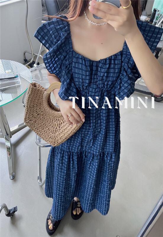 [Tina Mini] Korean Plaid Pleated Dress m0166# hjy