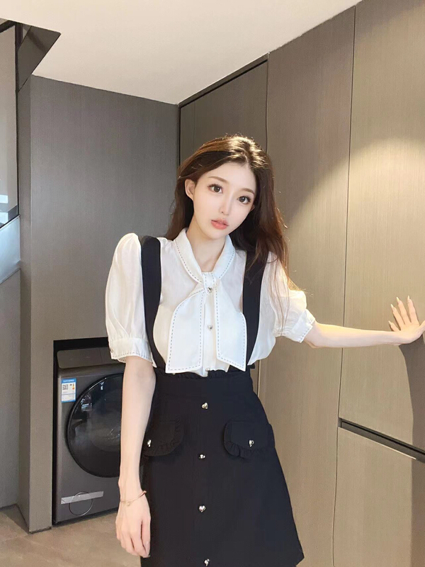 [top Chan Lin] Korean versatile bubble sleeve shirt 59090-1# cqw