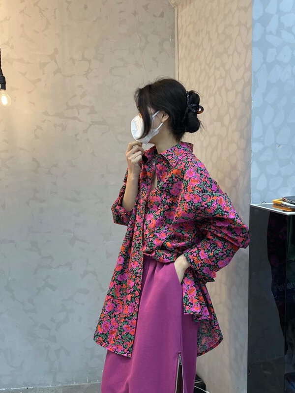 [hongniuniu] Vintage Floral single breasted shirt 9572# XYY