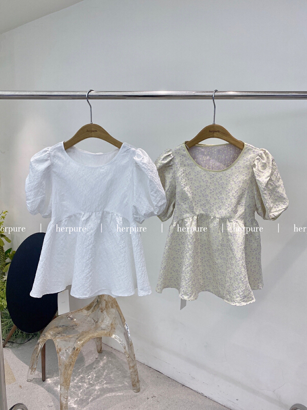 [herb] bubble sleeve design lace up blouse s2221141# lwy