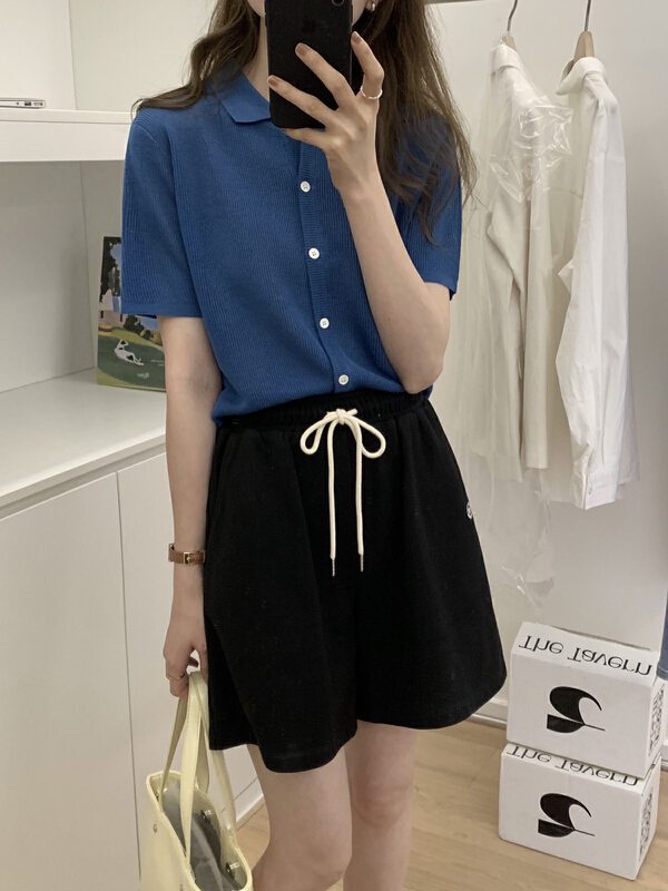 [TG] Korean polo collar breasted short knitted cardigan 17350# cqw