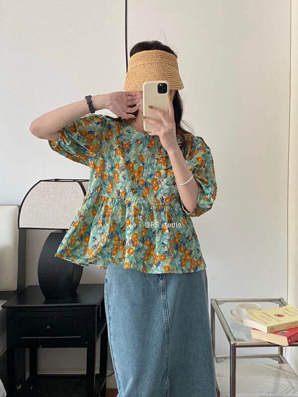 [RS] Korean floral bubble sleeve short shirt rs1550# XYY