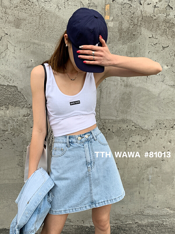 goods in stock! New in early summer! [Wawa] Korean casual versatile denim skirt (including lining) 81015# ozq