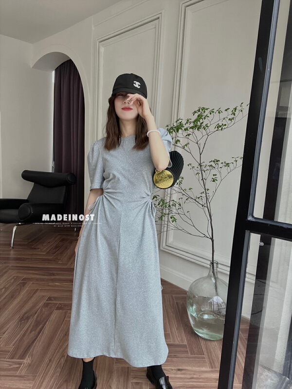 [OSHA madeinost] design sense waist closing bubble sleeve knitted dress 86317# ll