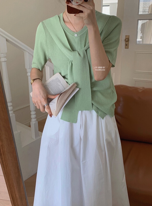 [your room] Korean pure color fake two-piece sweater 9753# cqw