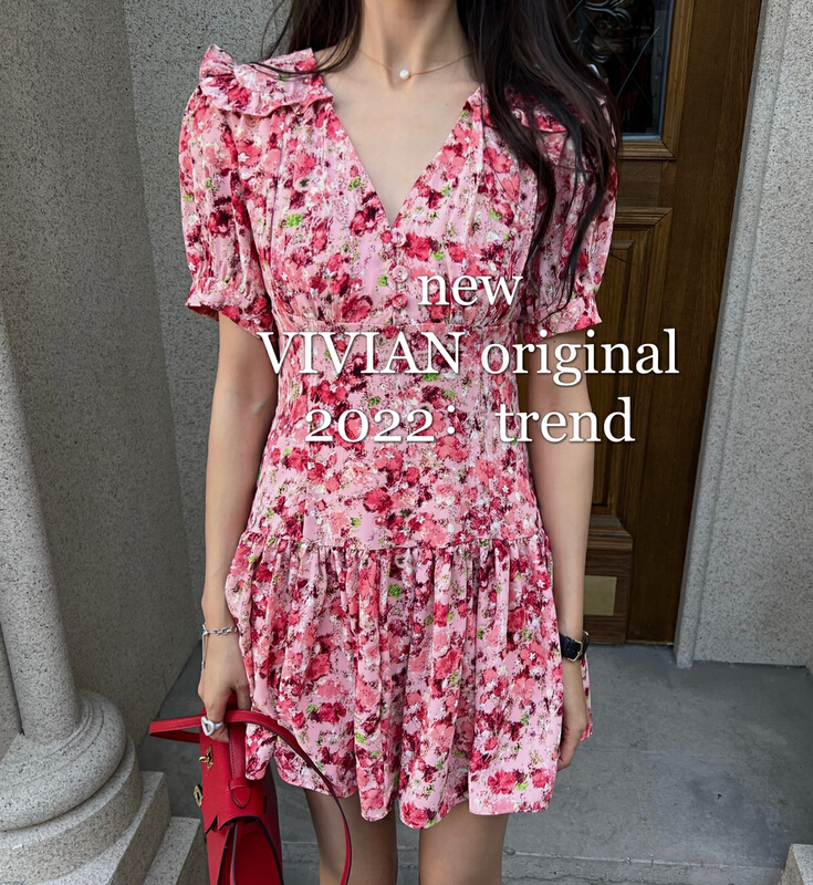 New in early summer! [Vivian] Korean design, slim and floral dress 90155# zxx