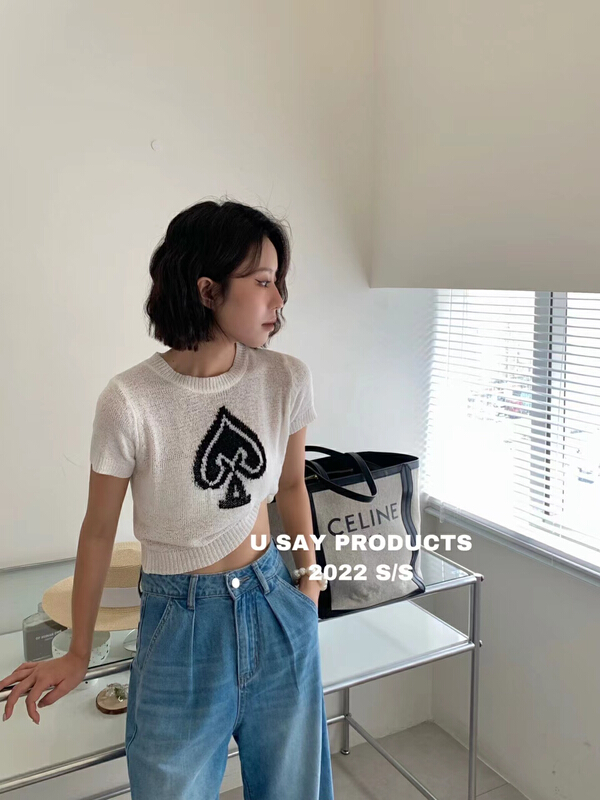 [u say] design sense niche spade a printed short sleeve T-shirt 66068# LSL