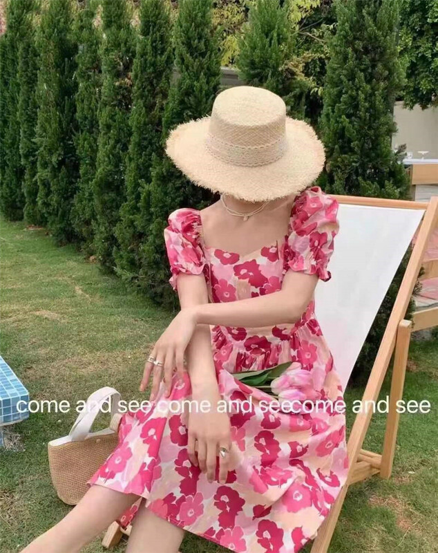 Original price 89.00! New in early summer! [Xiangli] square neck style contrast flower dress 8875# PCZ