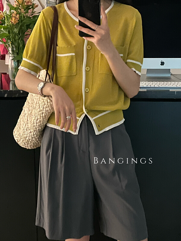[bangings] Korean contrast pocket button knit 0173# CLS