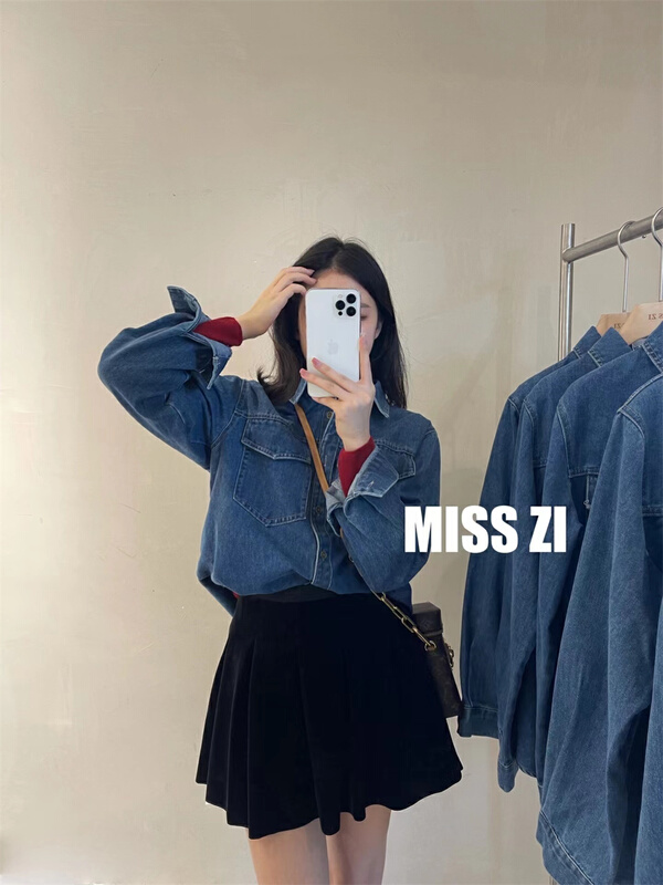 [miss Zi] casual and versatile denim shirt c299# cqw
