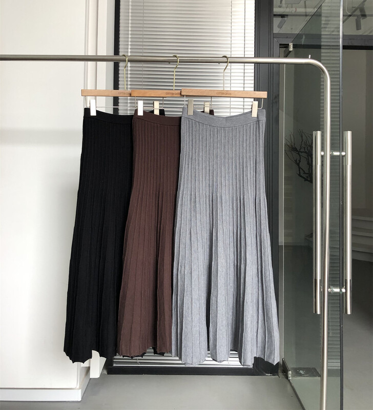 Early spring! [cottoncandy] casual and comfortable high waist vertical strip knitted skirt 21fwz073# XJ
