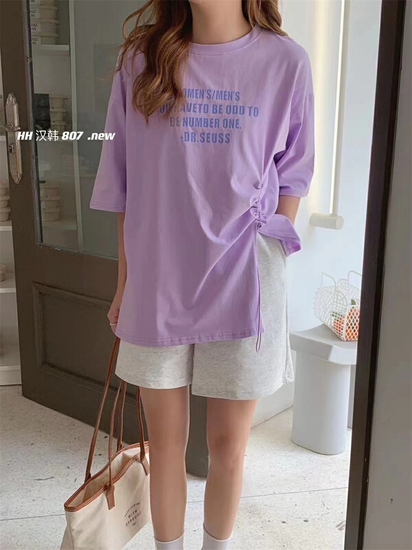 [HH] Korean alphabet comfortable short sleeve T-shirt 807# L