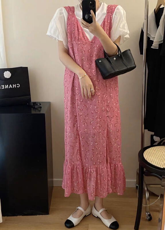 New in early summer! [J2. J1wg] Korean floral vest dress (excluding top) 22087# cqw