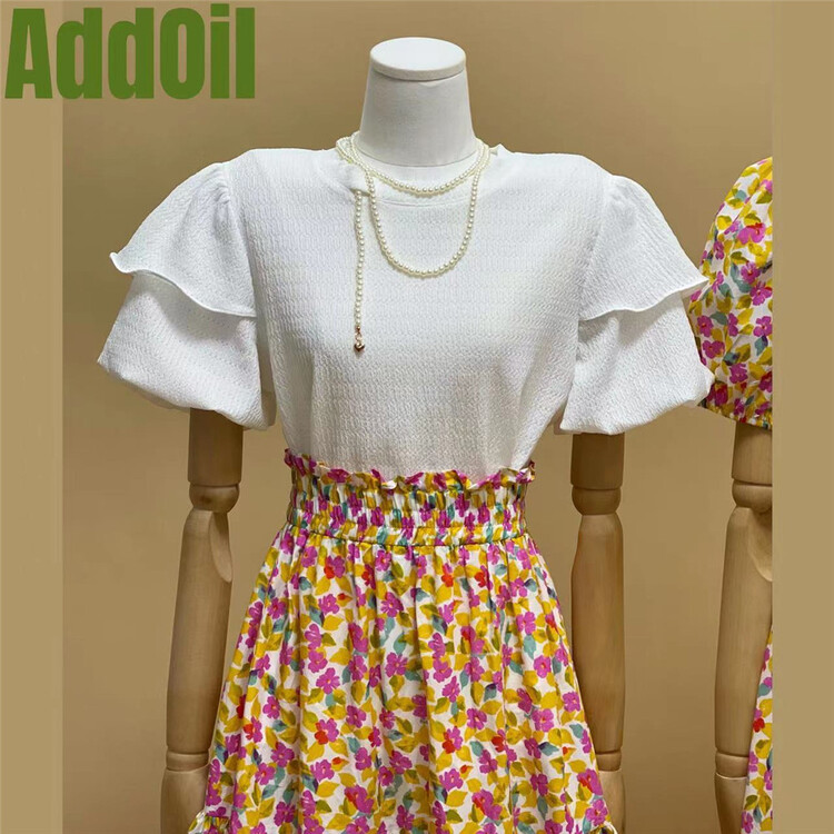 [addoil] bubble sleeve niche fashion short sleeve T-shirt 8052# zxl