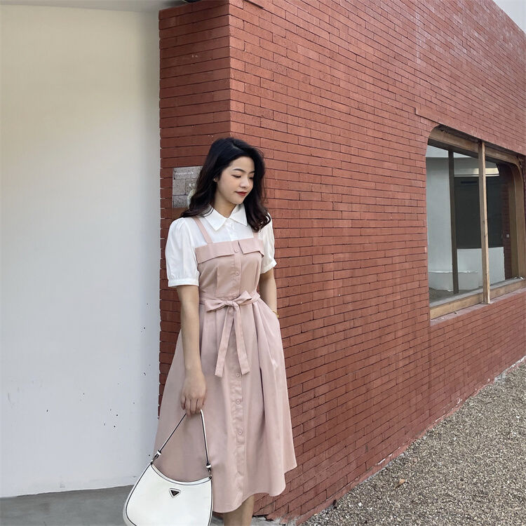 New in early summer! [woo shop] shirt collar waist closing fashion dress (with belt) 32843# WPL