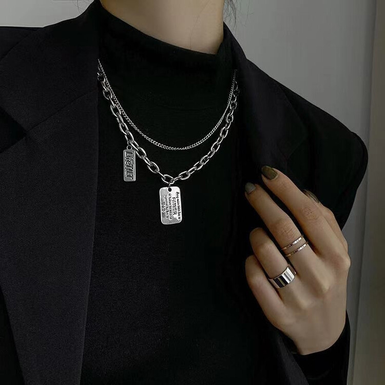 [inside] ins hip hop double layer retro design letter brand short necklace (alloy) cxl1095# zxl