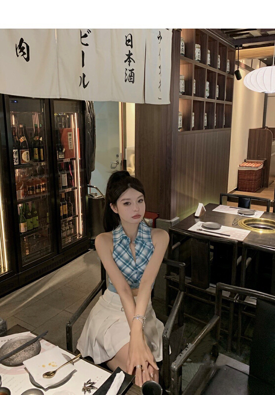 [x · h studio] twisted bandage sleeveless shirt temperament slim and slim senior French blouse 1206# ozq