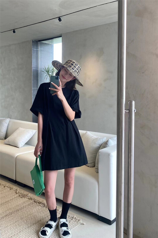 [black + white] net long loose short sleeve T-shirt 2s02138# lwy